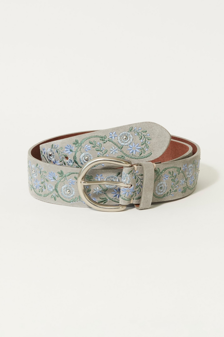 blue floral embroidered belt